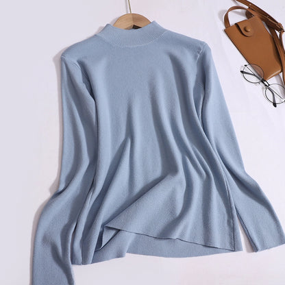 New Korean Version  Versatile Knitted Half-High Neck Solid Color Long Sleeve Inner Top