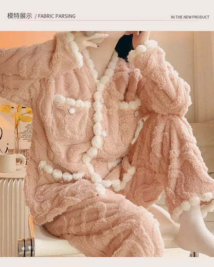 Luxury Winter Coral Thickened Velvet Pajama Loungewear Set For Women