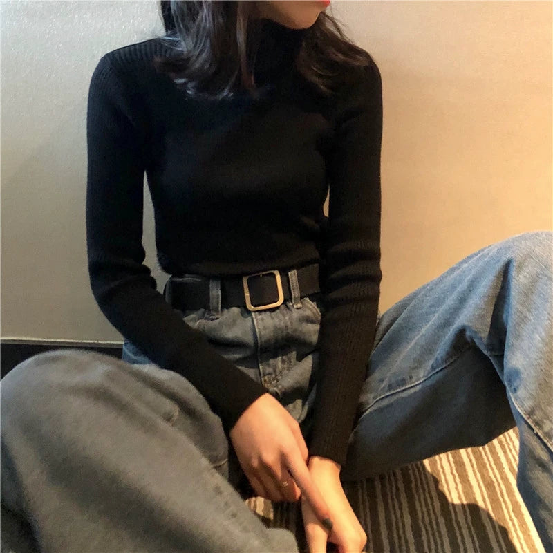 Women's Winter knitted Base Thickened Turtleneck Sweater Inner Layer Slim Cropped Top