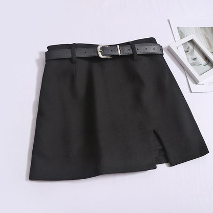 Women's Autumn And Winter Korean Version Casual Slim High-Waisted Hip Slit Skirt With Belted Skirt