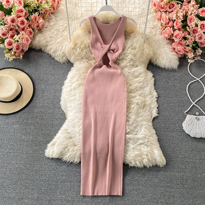 Luxurious Stretch Knitted With Round Neck Midi Dress