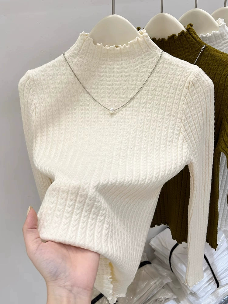 Women's Mid-Neck Base Half-Turtleneck Sweater With Inner Layer knitted Top For Winter