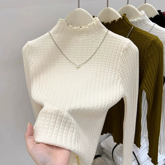 Women's Mid-Neck Base Half-Turtleneck Sweater With Inner Layer knitted Top For Winter