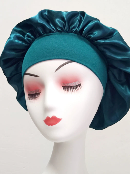 Women's Solid color Wide-Brimmed Elastic Satin Nightcap Sleeping Hair Cap