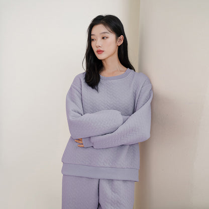 Winter Bliss Oversized Warmth Quilted Air Cotton Round Neck Full Sleeve Loungewear For Women