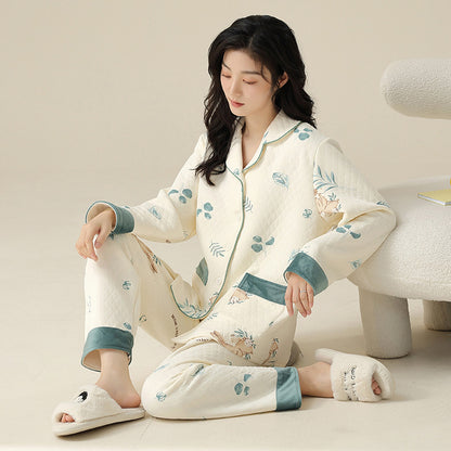 Cloud-Soft Comfort Plush Air Cotton Lapel Padded Loungewear Set for Autumn & Winter