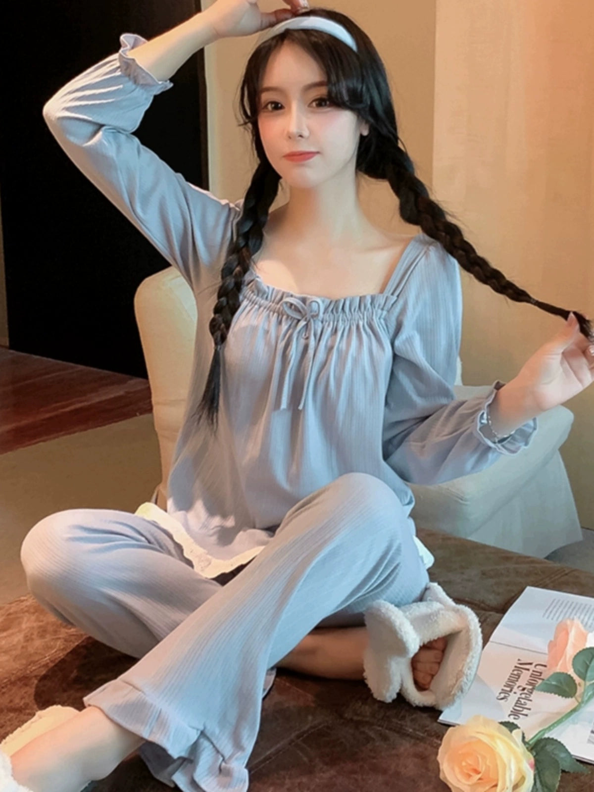 Women's Seasonal Long Sleeve Cotton Fairy Style  Loungewear Set