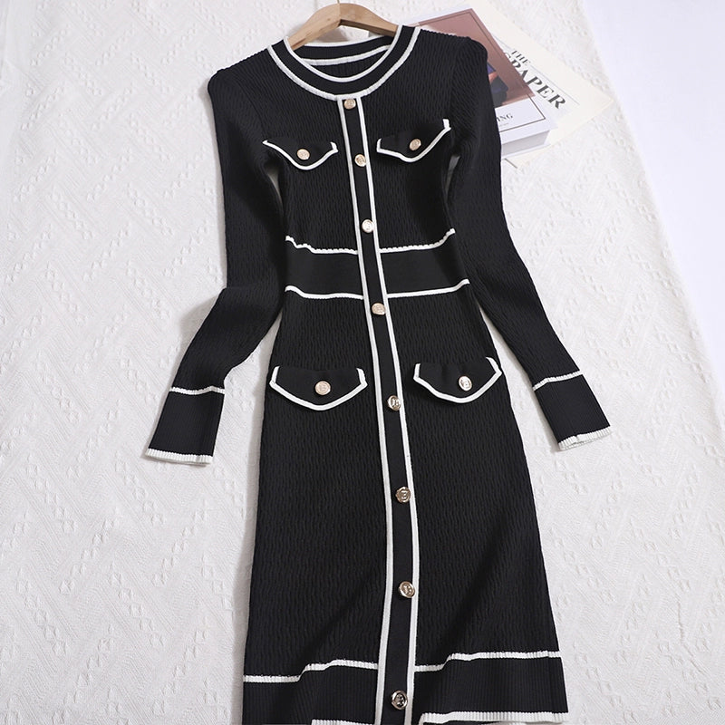 Celebrity-Inspired Elegant Knitted Wrap Slim Fit High-Waisted Long Sleeve Dress For Winter