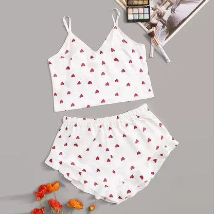 V-neck Printed bra suspender pajama sleepwear set