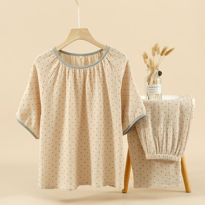 Cozy Cotton Crepe Elastic Collar Sleepwear Set