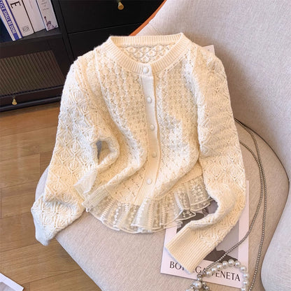 Women's Autumn Lace Stitching Knitted Cardigan