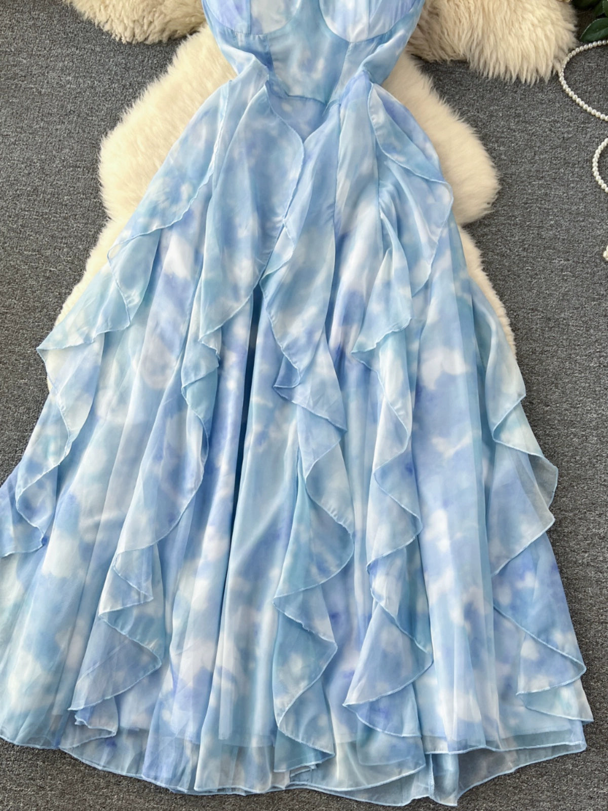 Super Fairy Bandeau Diamond Sleeveless Waist Ruffle Dress