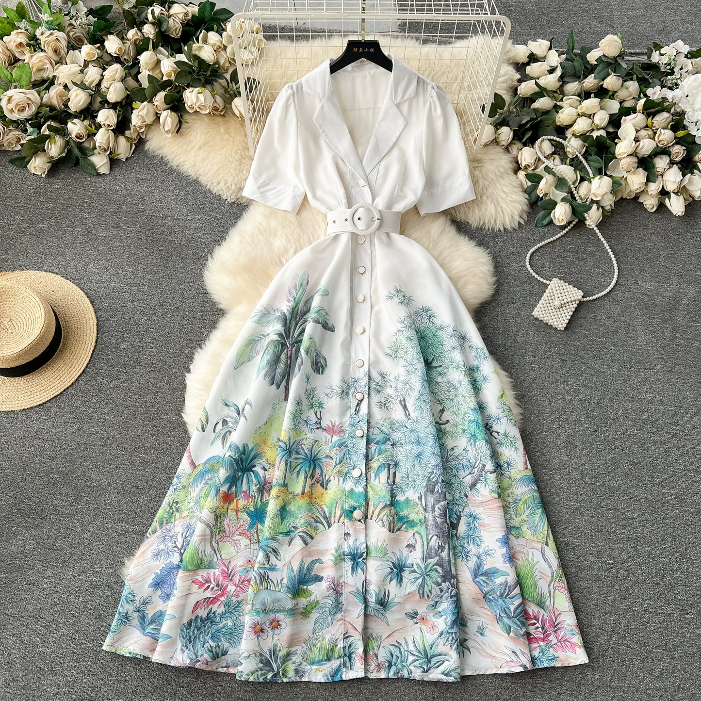 Blossom Bliss Inspired High-End Suit Collar Dress with Slim Silhouette