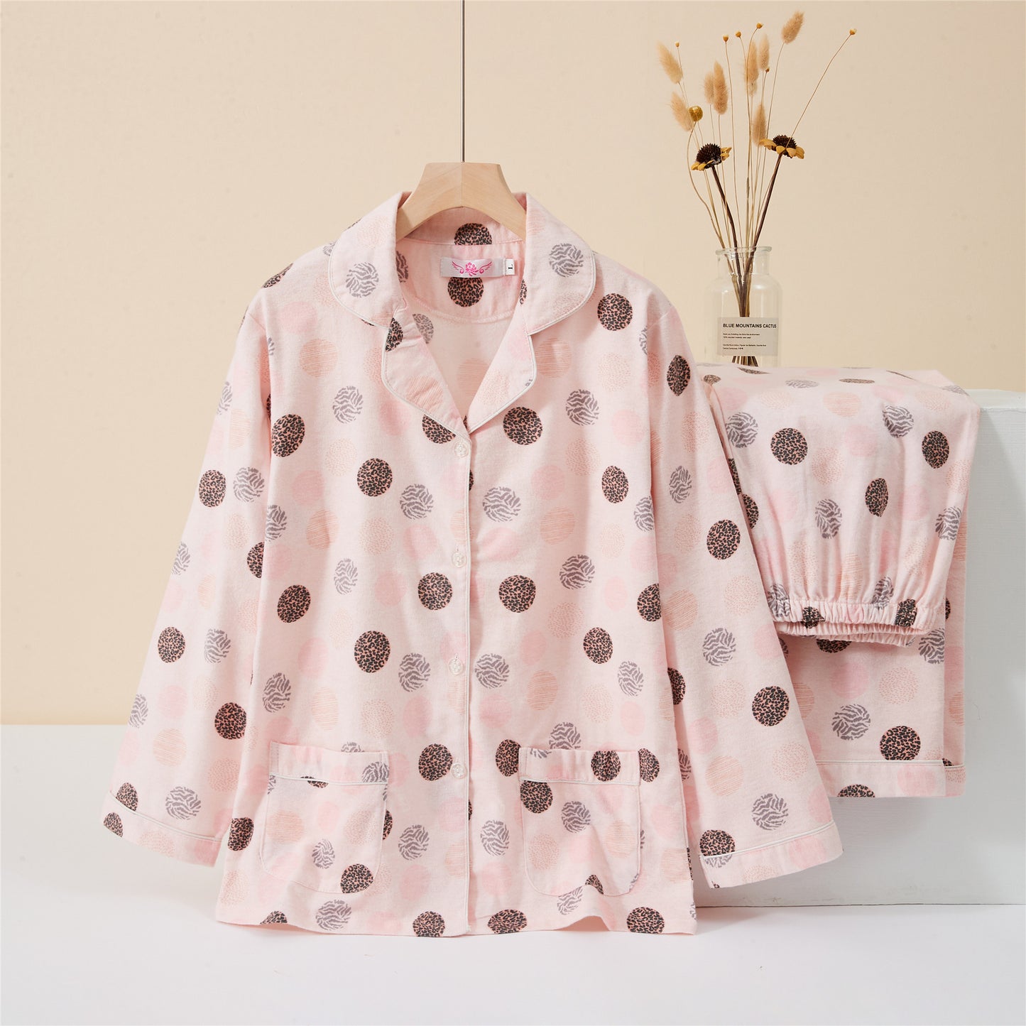 Women's Japanese-Style Cotton Flannel Sleepwear Set For Spring & Autumn