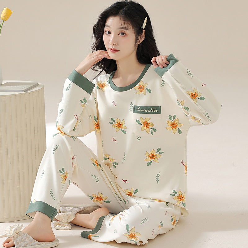 Elegant Cute Printed Plus Size Cotton Loungewear for Spring & Autumn