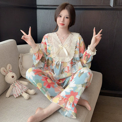 Ladies Long Sleeve Loungewear Floral Pajamas Set