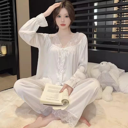 Cozy Comfortable Ice Silk Loungewear with Long Sleeves and Pants