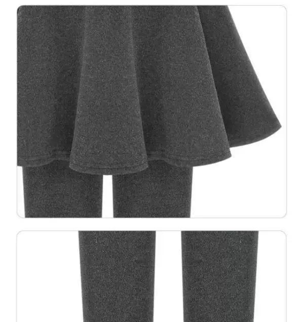 Winter Warmth Cotton and Fleece Leggings with Pleated Skirt Design