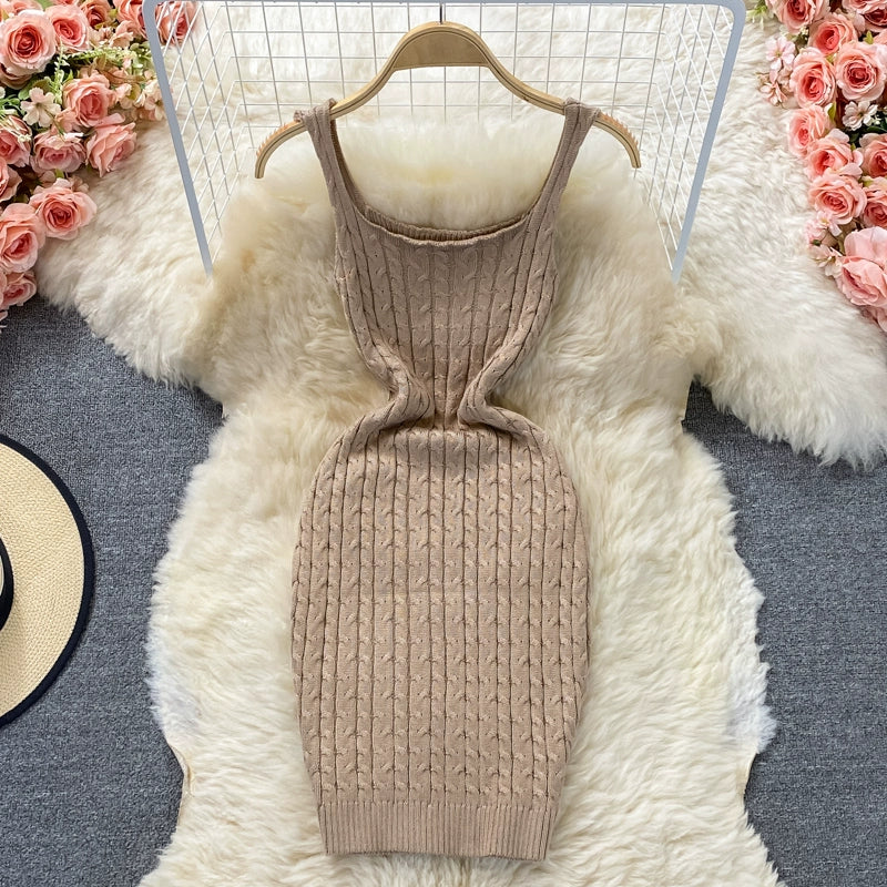 Women's Korean Knitted Vest Slim Fit and Hip-Wrapping Design Bodycon