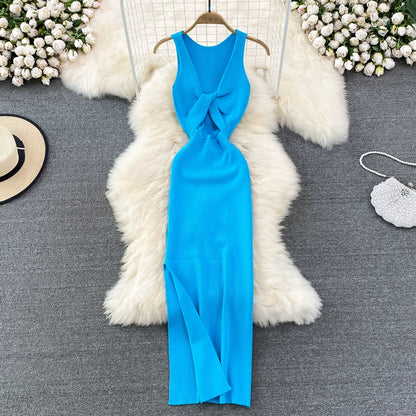 Sleeveless Slim Fit Knitted Dress with Hip-Length Bodycon Dress