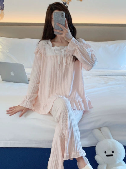 Women's spring and autumn cotton long sleeves trousers style  loungewear set