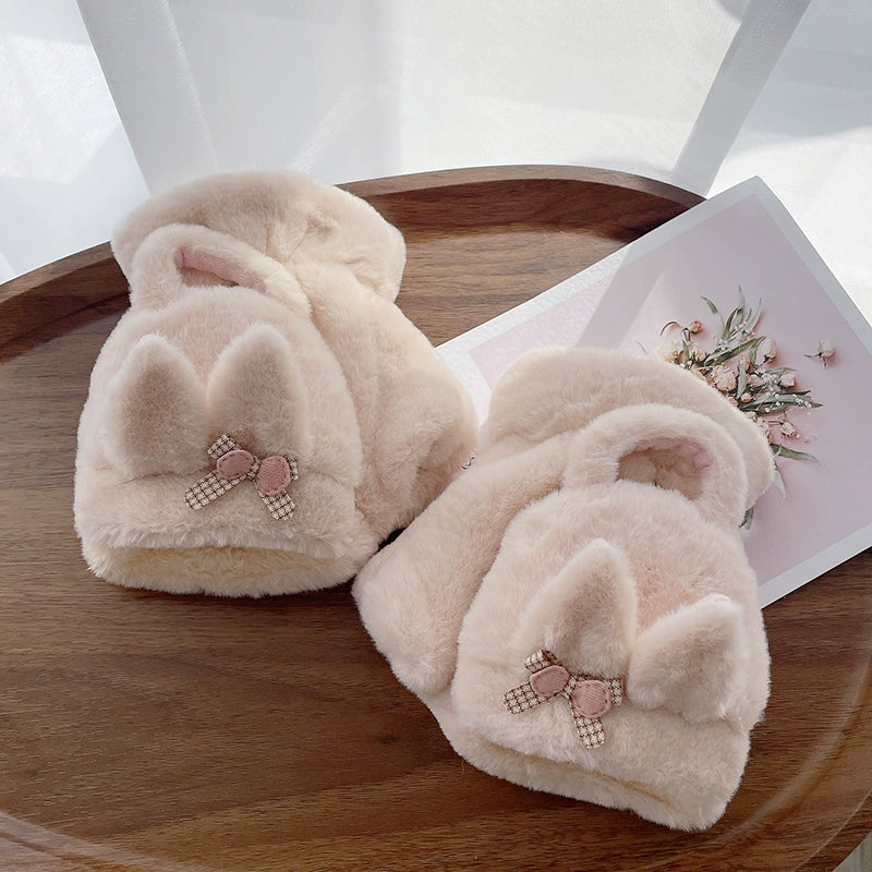 Autumn and Winter Double-Layer Plush Half-Finger Velvet Thickened Gloves