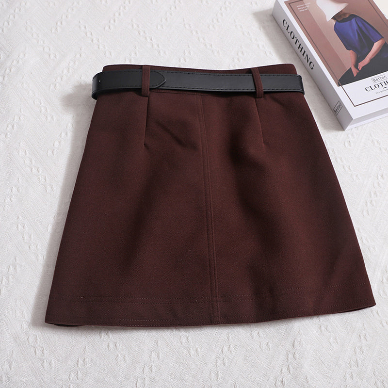 New Korean Version Retro Casual Thin And Versatile Anti-Walking Skirt Hip Skirt Belt A-line Skirt