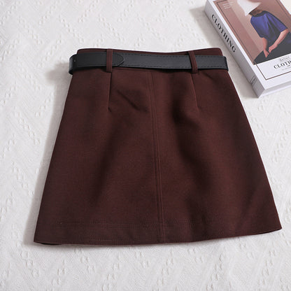 New Korean Version Retro Casual Thin And Versatile Anti-Walking Skirt Hip Skirt Belt A-line Skirt