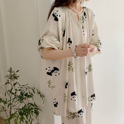 Versatile All Seasons Plus-Size Comfortable Cotton Silk Pajama Suit For Women