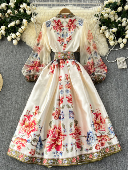 High-End Elegant French Retro Palace Style Tie Waist Temperament Dress