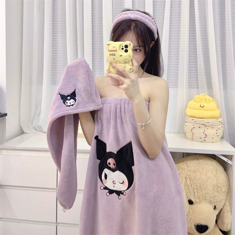 Women's Wrap Bandeau Bath Towel Non-Cotton Absorbs Water And Dries Quickly Large Thickened Bath Dress +Hair Dryer Cap+ Headband