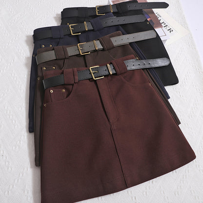 New Korean Version Retro Casual Thin And Versatile Anti-Walking Skirt Hip Skirt Belt A-line Skirt