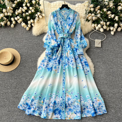 Gorgeous Long Swing Travel and Party Dress with European and American Style Floral Prints