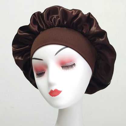 Women's Solid color Wide-Brimmed Elastic Satin Nightcap Sleeping Hair Cap