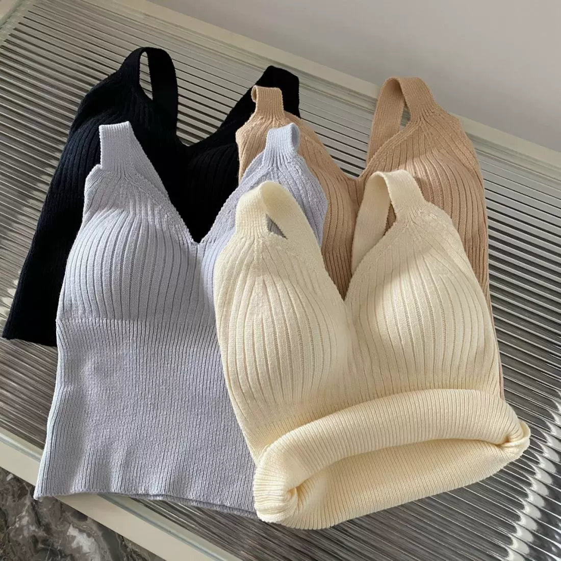 Knitted Thickened Warm Camisole With Chest Pad And Inner Layer Leggings For Winter