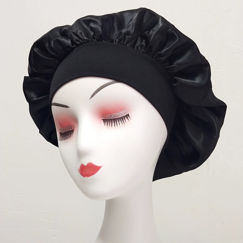 Women's Solid color Wide-Brimmed Elastic Satin Nightcap Sleeping Hair Cap