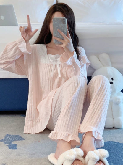 Women's spring and autumn cotton long sleeves trousers style  loungewear set