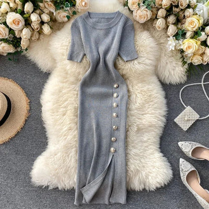 Vestidos Solid Korean Vintage High Waist Women Bodycon