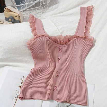 Elegant Sweet And Slim Suspenders Base knitted Lace Tops For Winter