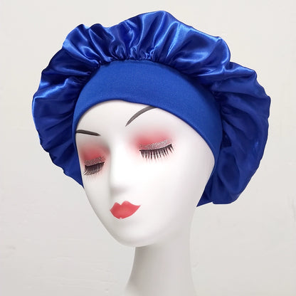 Women's Solid color Wide-Brimmed Elastic Satin Nightcap Sleeping Hair Cap