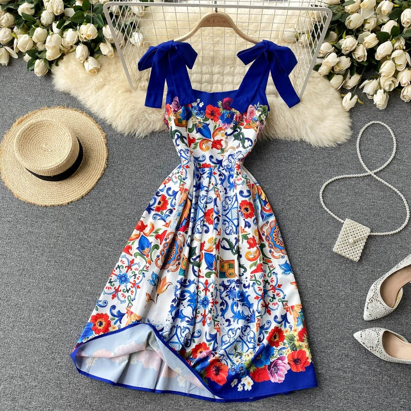 Celebrity Inspired High-End Summer Trendy Printed Slip Luxe Dresses for Women