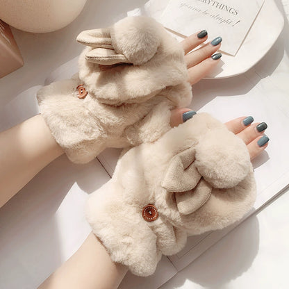 Female Winter Velvet Cold-Proof Cartoon Thick Plush Gloves