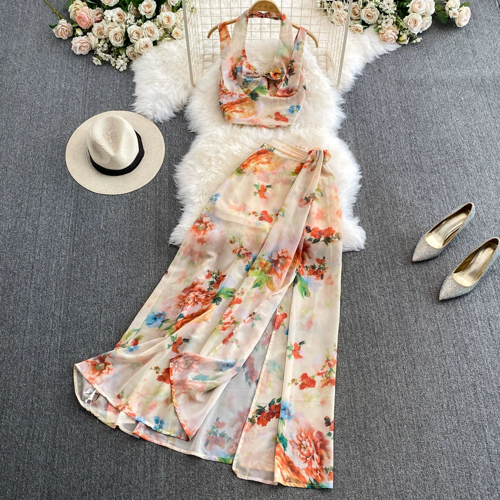 Summer Refinement Chic Floral Vest and Skirt Combo