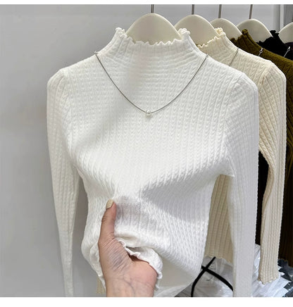 Women's Mid-Neck Base Half-Turtleneck Sweater With Inner Layer knitted Top For Winter