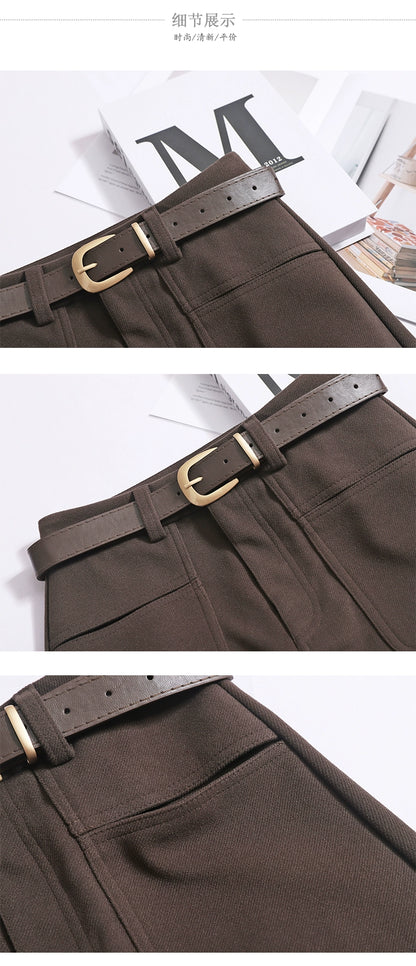 Women's Autumn And Winter New High-Waisted Slim Hip Skirt A-Line Pocket Woolen Cargo Short Skirt