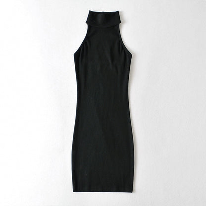 Simple Solid Colour Open Back, High Neck, and Slim Fit  Dress