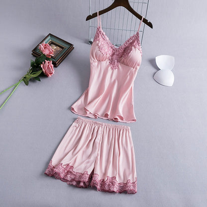 Korean version Ice silk suspenders female summer two-piece suit with chest pad