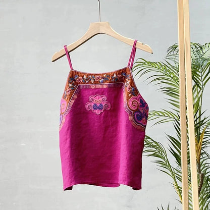 Cotton and linen Chinese style camisole,  embroidered tops