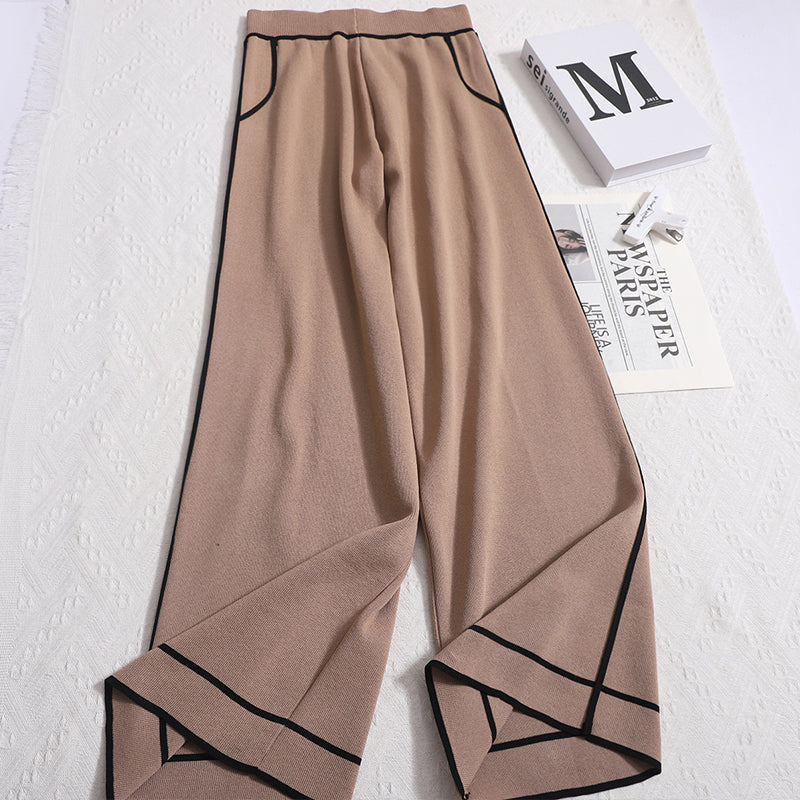 Women's Contrasting Long-Sleeved knitwear High-Waisted Straight-Leg Loose Trousers