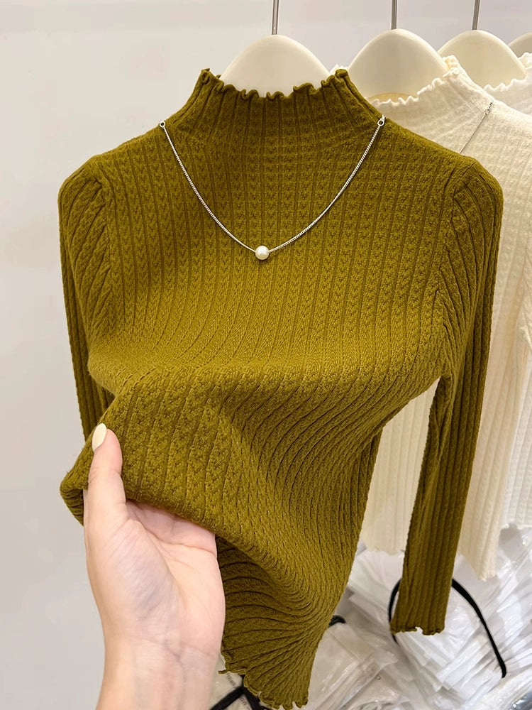 Women's Mid-Neck Base Half-Turtleneck Sweater With Inner Layer knitted Top For Winter